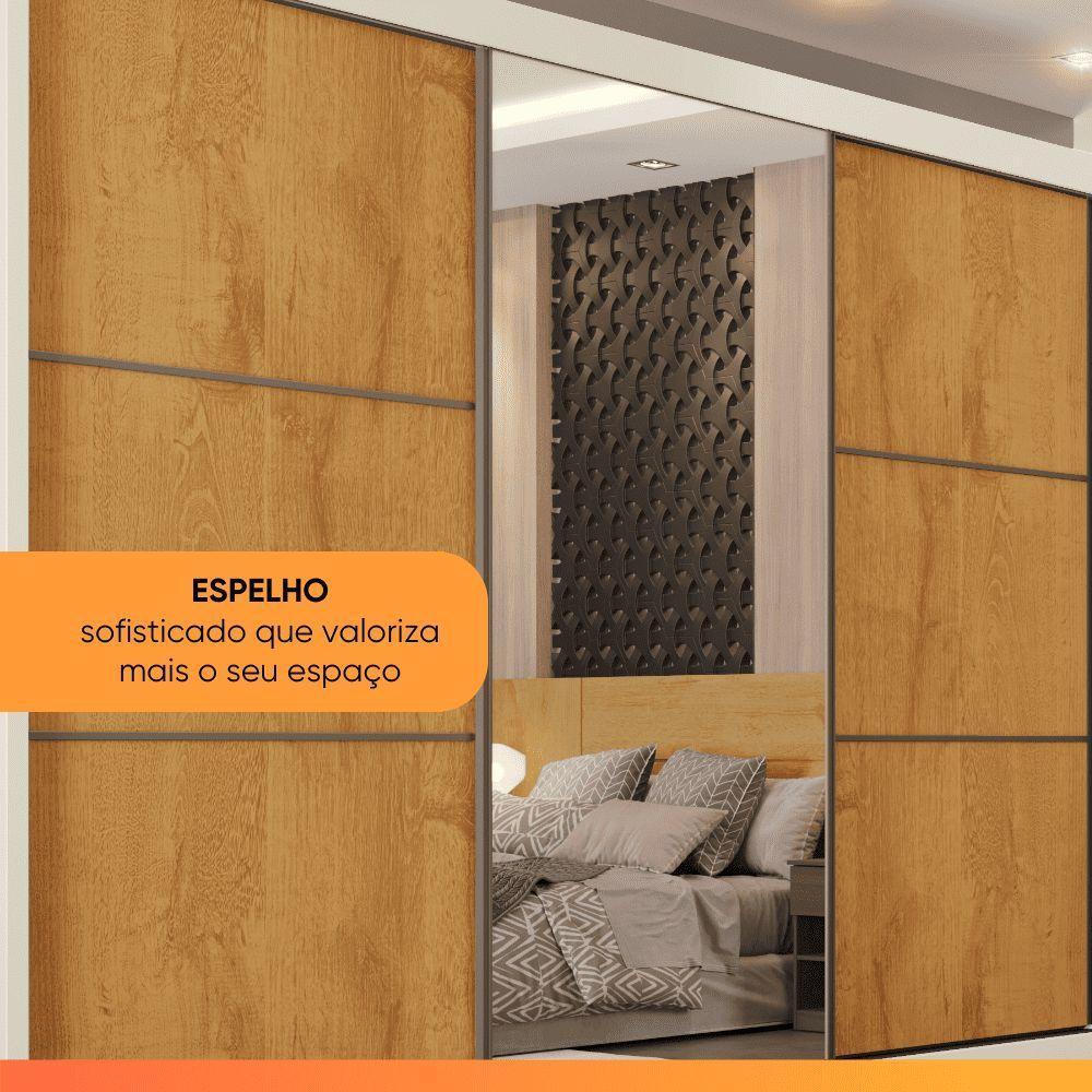 Guarda Roupas Casal 3 Portas De Correr Com Espelho 100% Mdf Flex 6 Gavetas Argel Off White / Madeirado - 8