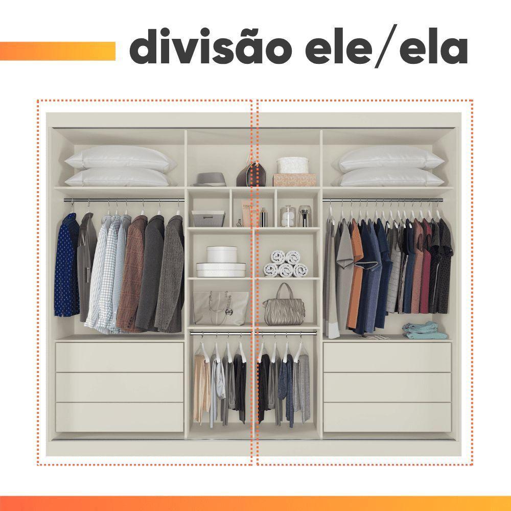 Guarda Roupas Casal 3 Portas De Correr Com Espelho 100% Mdf Flex 6 Gavetas Argel Off White / Madeirado - 10