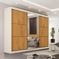 Guarda Roupas Casal 3 Portas De Correr Com Espelho 100% Mdf Flex 6 Gavetas Argel Off White / Madeirado - 2