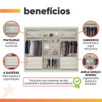 Guarda Roupas Casal 3 Portas De Correr Com Espelho 100% Mdf Flex 6 Gavetas Argel Off White / Madeirado
