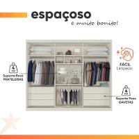 Guarda Roupas Casal 3 Portas De Correr Com Espelho 100% Mdf Flex 6 Gavetas Argel Off White / Madeirado - 9