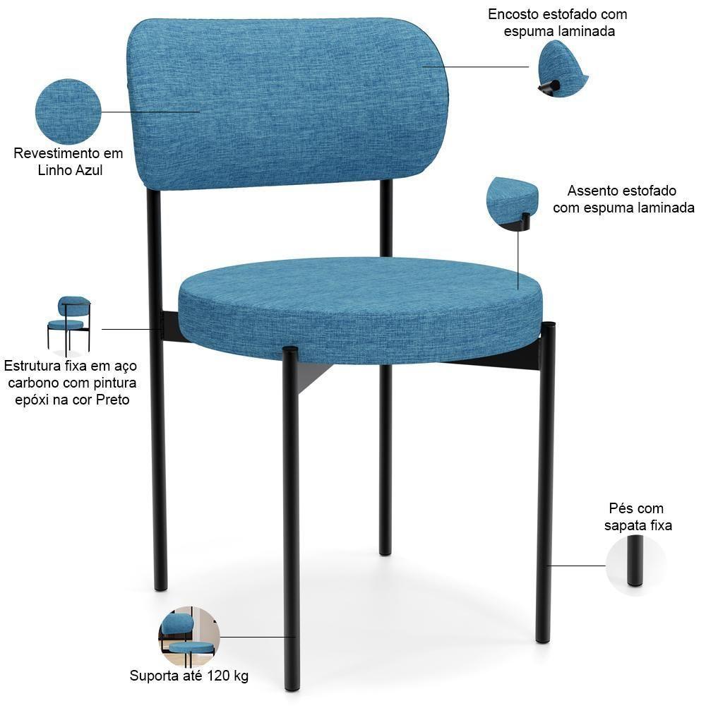 Kit 08 Cadeiras Estofadas Para Sala De Jantar Louvre L02 Linho Azul - Lyam Decor - 4