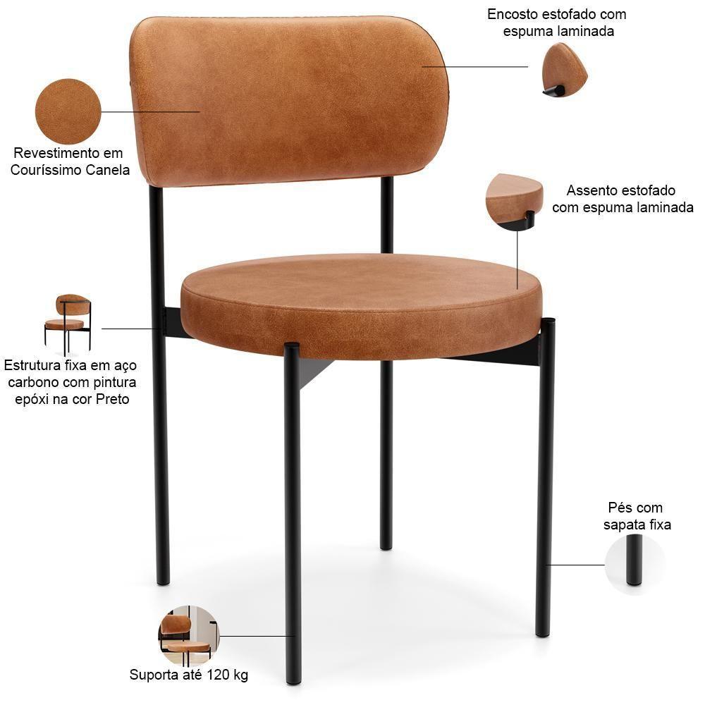 Kit 02 Cadeiras Estofadas Para Sala De Jantar Louvre L02 Couríssimo Canela - Lyam Decor - 4