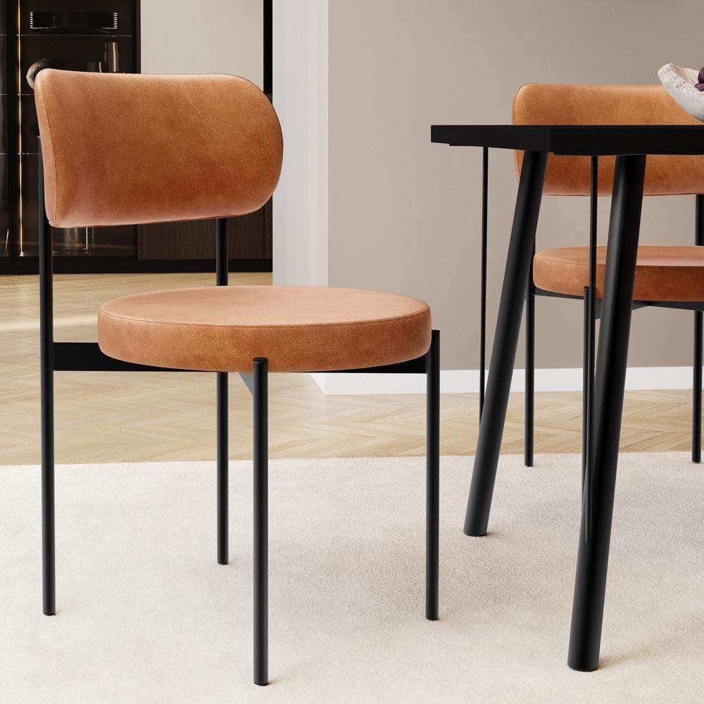 Kit 04 Cadeiras Estofadas Para Sala De Jantar Louvre L02 Couríssimo Canela - Lyam Decor - 5