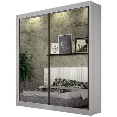 Guarda Roupa São Paulo Branco 2 Portas Espelhadas 3 Gavetas Leifer Móveis