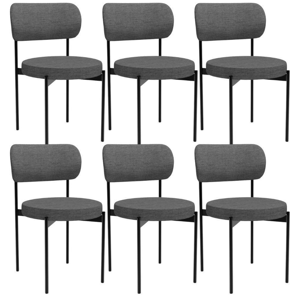 Kit 06 Cadeiras Estofadas Para Sala De Jantar Louvre L02 Linho Cinza Escuro - Lyam Decor - 1