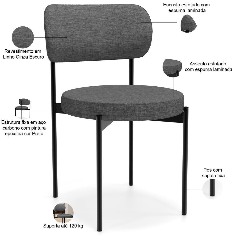 Kit 06 Cadeiras Estofadas Para Sala De Jantar Louvre L02 Linho Cinza Escuro - Lyam Decor - 4