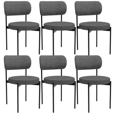 Kit 06 Cadeiras Estofadas Para Sala De Jantar Louvre L02 Linho Cinza Escuro - Lyam Decor