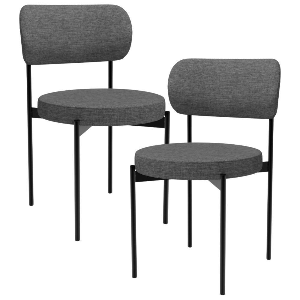 Kit 02 Cadeiras Estofadas Para Sala De Jantar Louvre L02 Linho Cinza Escuro - Lyam Decor - 1