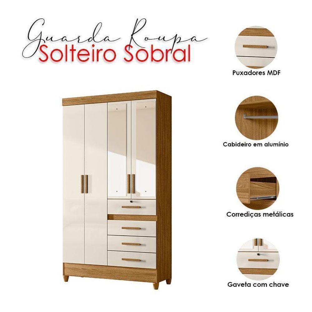 Guarda Roupa Solteiro Sobral Com Espelho E Cômoda Vênus Freijó Off White – Moval - 3