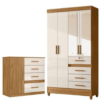 Guarda Roupa Solteiro Sobral Com Espelho E Cômoda Vênus Freijó Off White – Moval