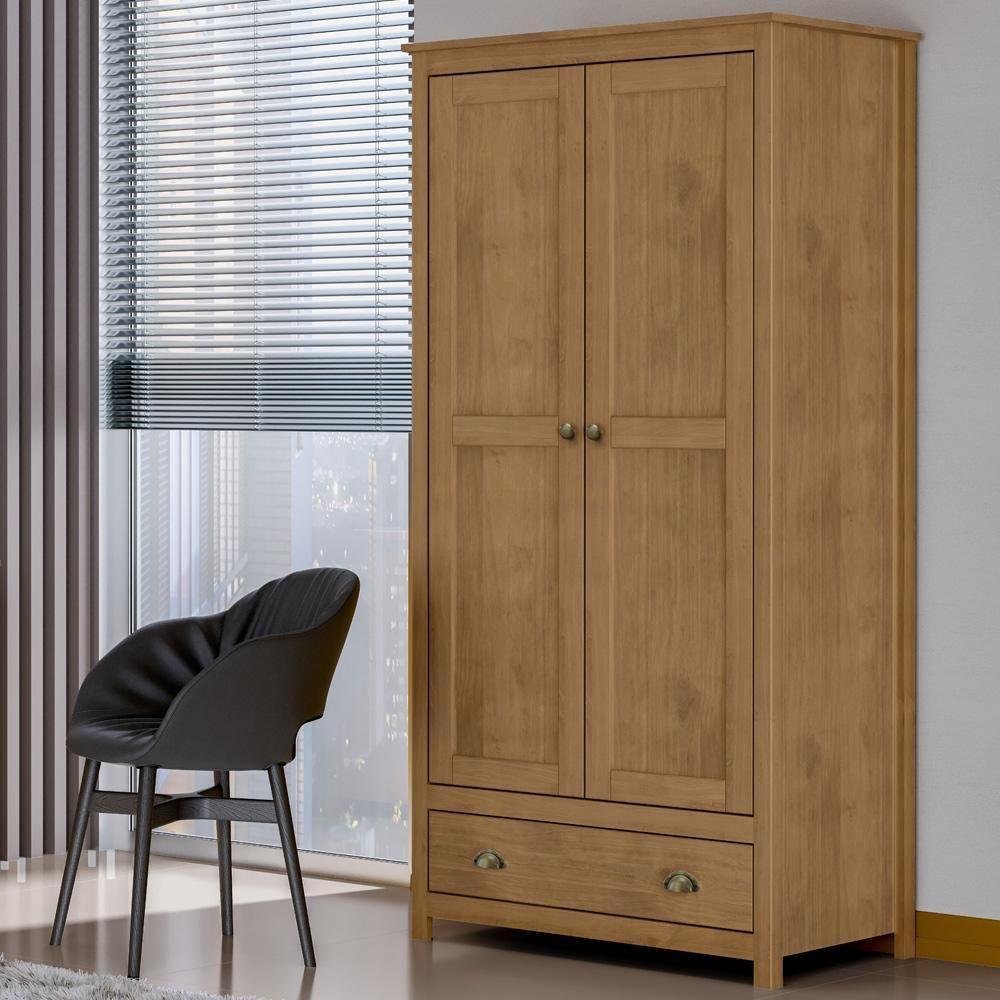 Guarda Roupa Solteiro 2 Portas 1 Gaveta Madeira Maciça Mazzaro F06 Freijó - Lyam Decor - 2