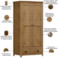 Guarda Roupa Solteiro 2 Portas 1 Gaveta Madeira Maciça Mazzaro F06 Freijó - Lyam Decor