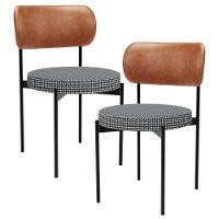 Kit 02 Cadeiras Estofadas Para Sala De Jantar Louvre L02 Couríssimo Camel Pied Poule - Lyam Decor - 1