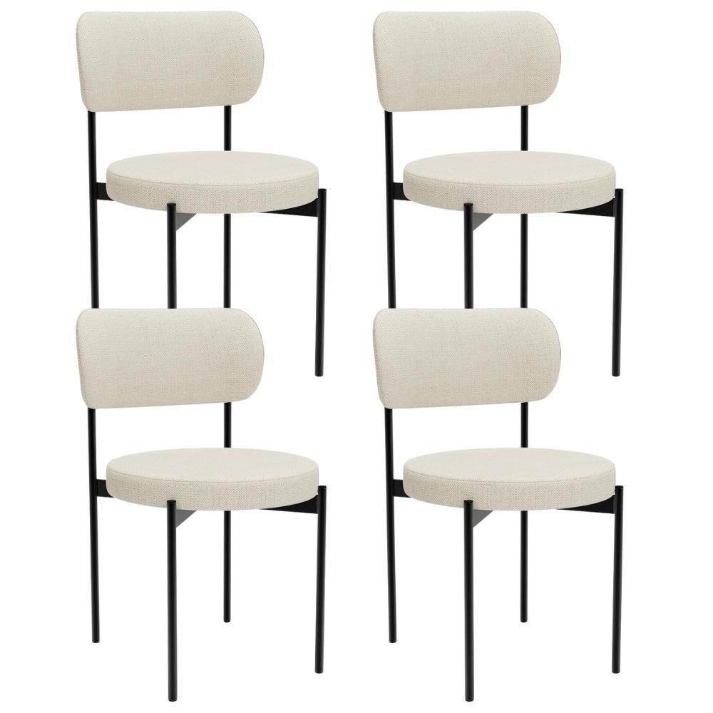 Kit 04 Cadeiras Estofadas Para Sala De Jantar Louvre L02 Linho Champagne - Lyam Decor - 1