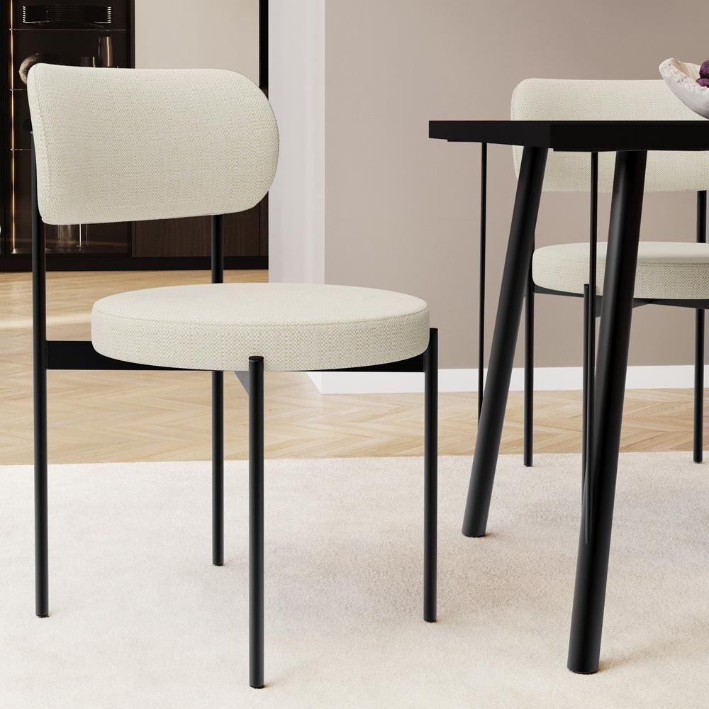 Kit 04 Cadeiras Estofadas Para Sala De Jantar Louvre L02 Linho Champagne - Lyam Decor - 2