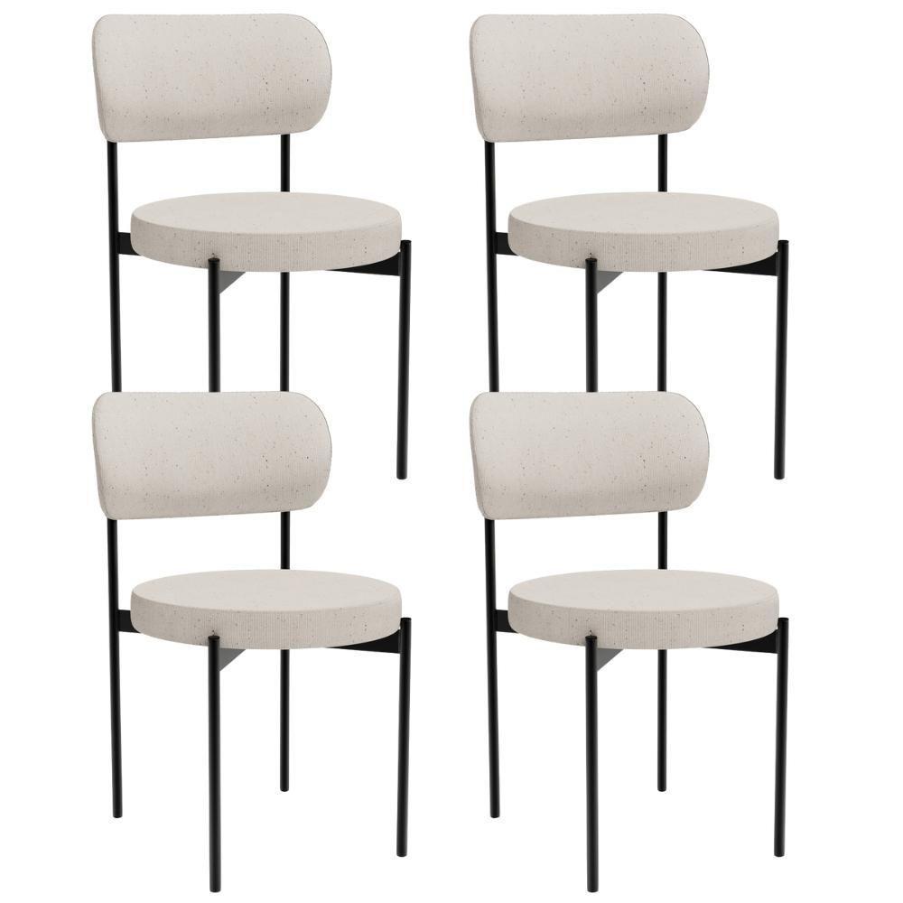 Kit 04 Cadeiras Estofadas Para Sala De Jantar Louvre L02 Linho Cru - Lyam Decor - 1