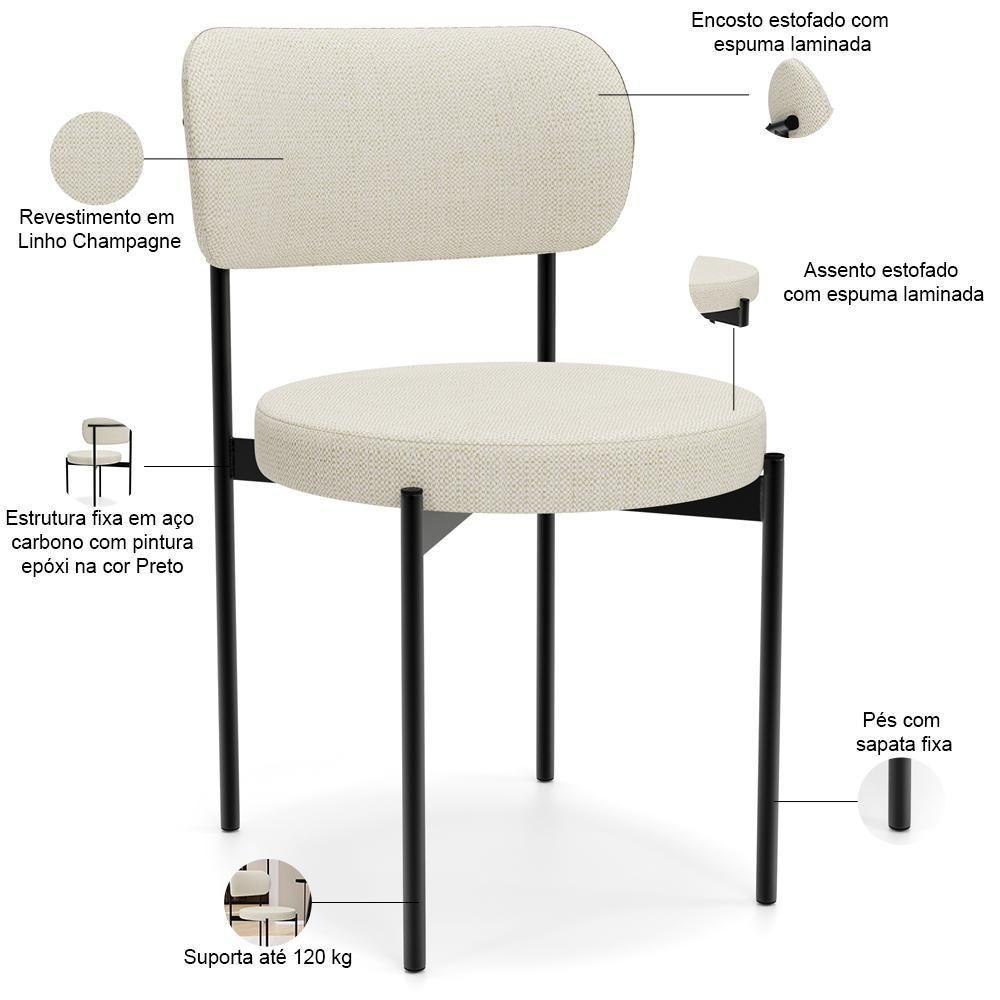 Kit 08 Cadeiras Estofadas Para Sala De Jantar Louvre L02 Linho Champagne - Lyam Decor - 4