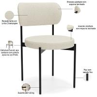 Kit 08 Cadeiras Estofadas Para Sala De Jantar Louvre L02 Linho Champagne - Lyam Decor