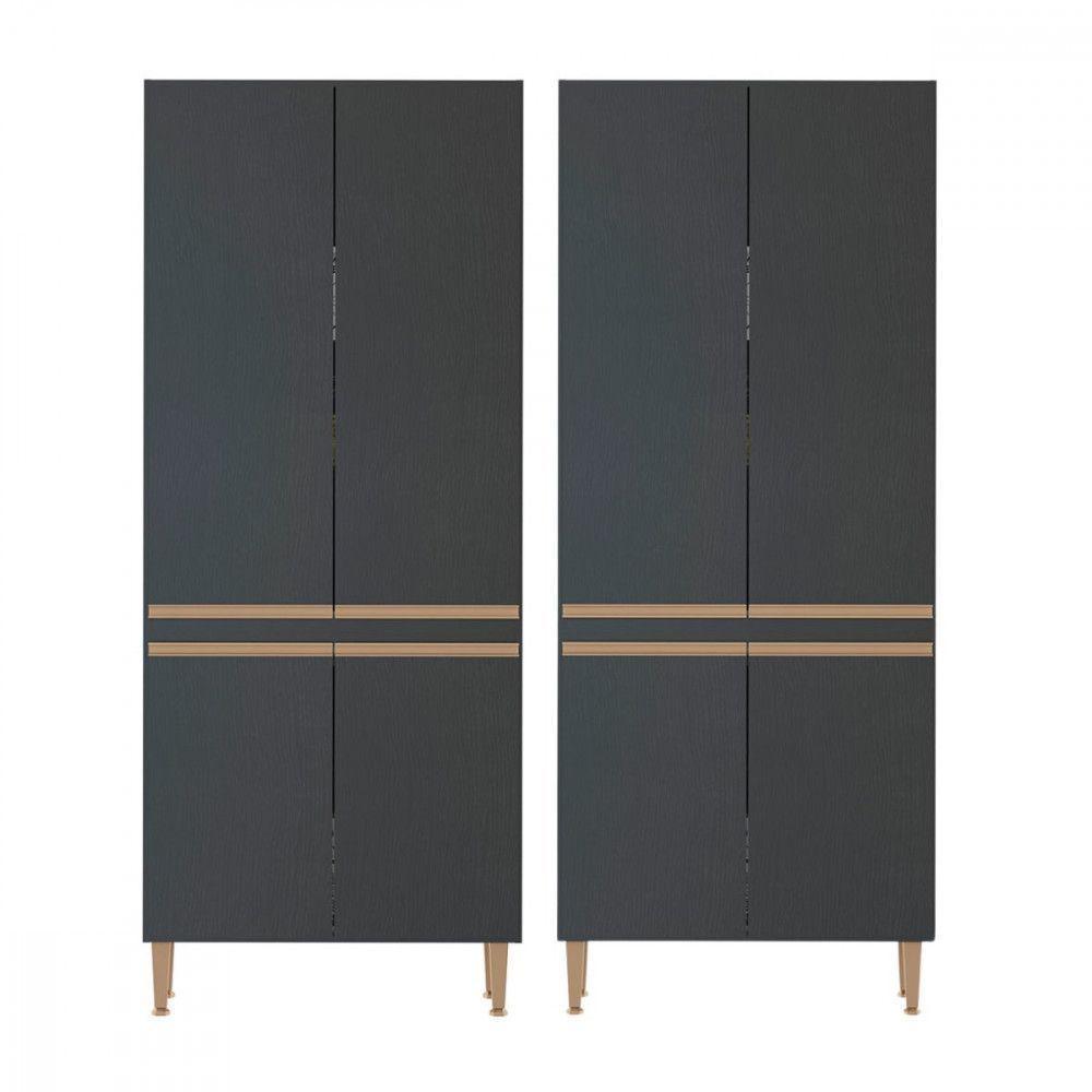 Kit 2 Armários Paneleiro Para Cozinha Multiuso Menu Móveis Preto - 1
