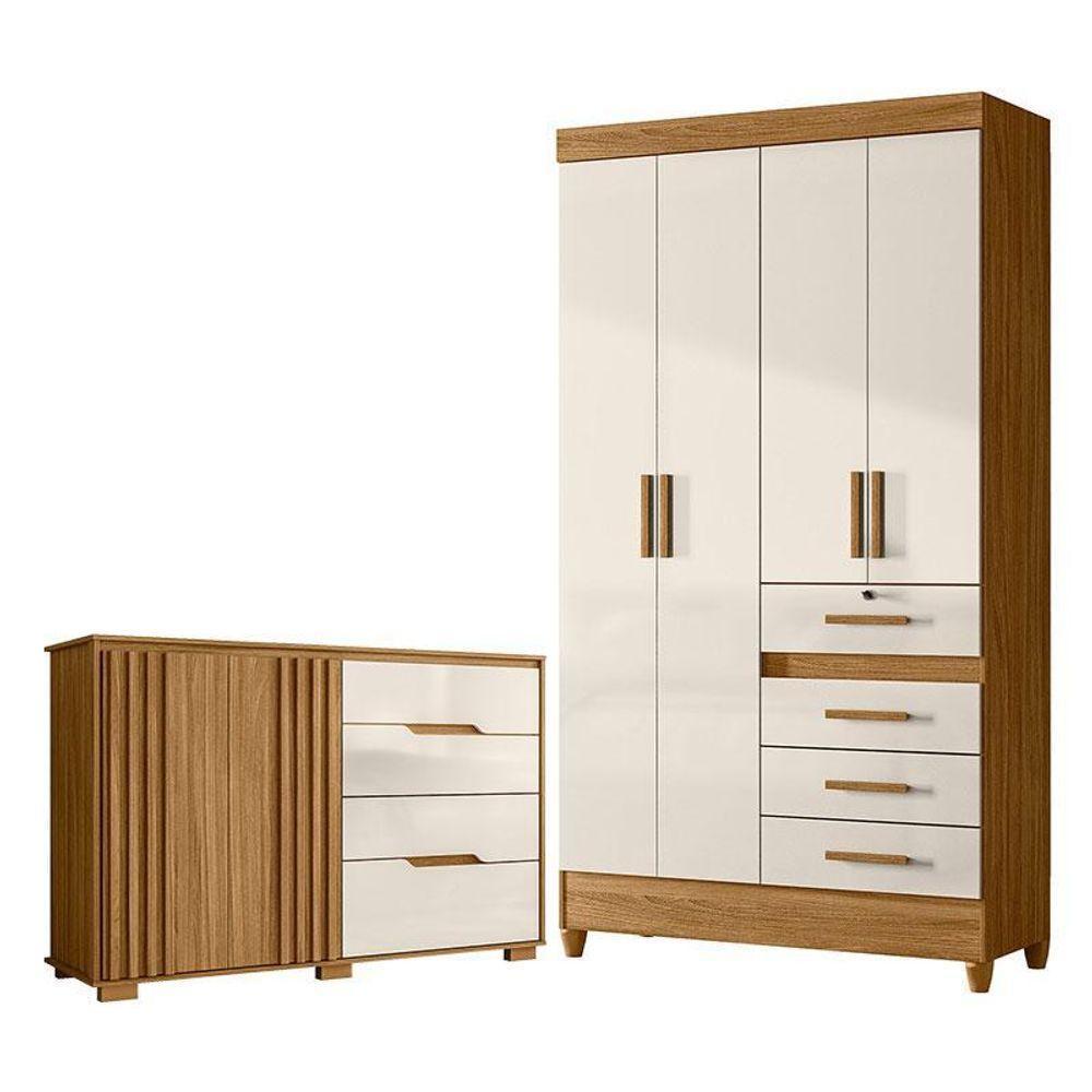 Guarda Roupa Solteiro Sobral E Cômoda Texas Freijó Off White – Moval - 1