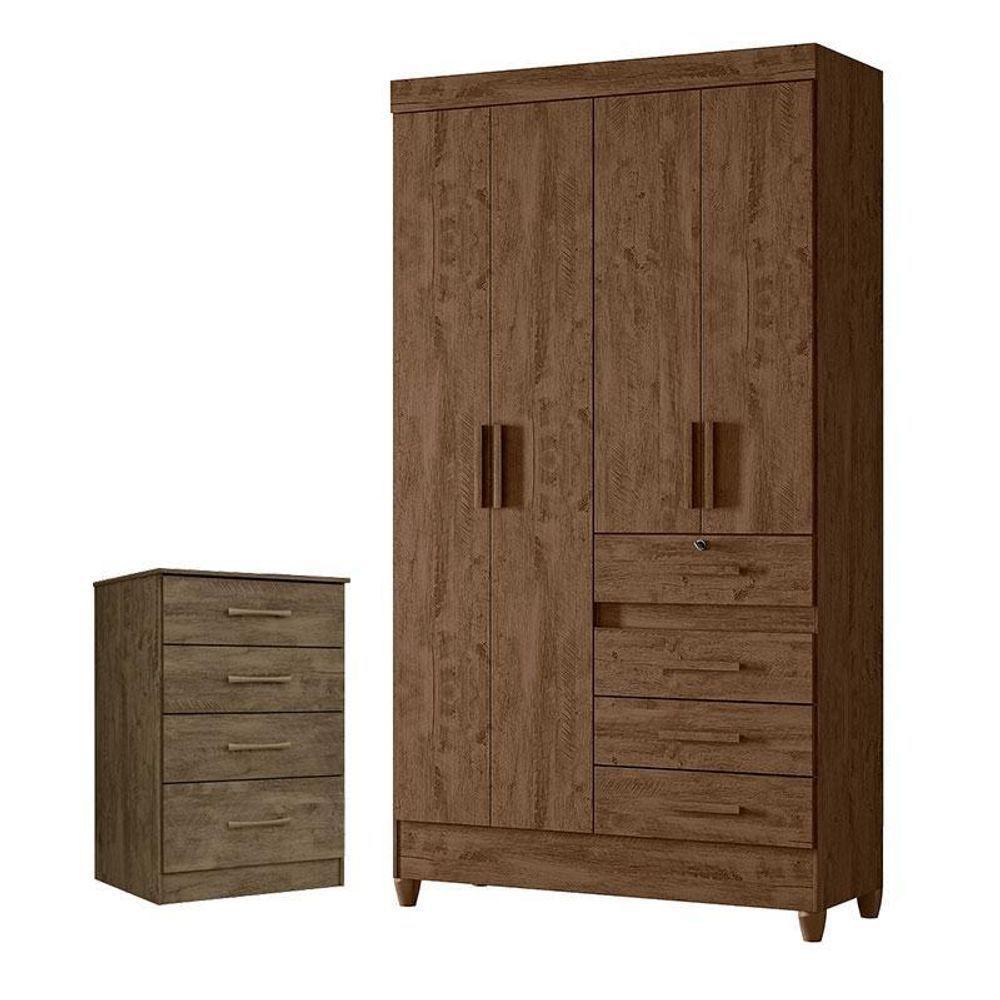 Guarda Roupa Solteiro Sobral E Cômoda Ms913 Castanho Wood – Moval - 1