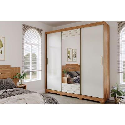 Guarda Roupas 3 Portas De Correr De (1 C- Espelho) E 4 Gavetas Búzios Avelã-off White - Panan