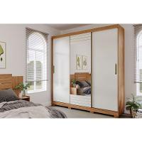 Guarda Roupas 3 Portas De Correr De (1 C- Espelho) E 4 Gavetas Búzios Avelã-off White - Panan - 1