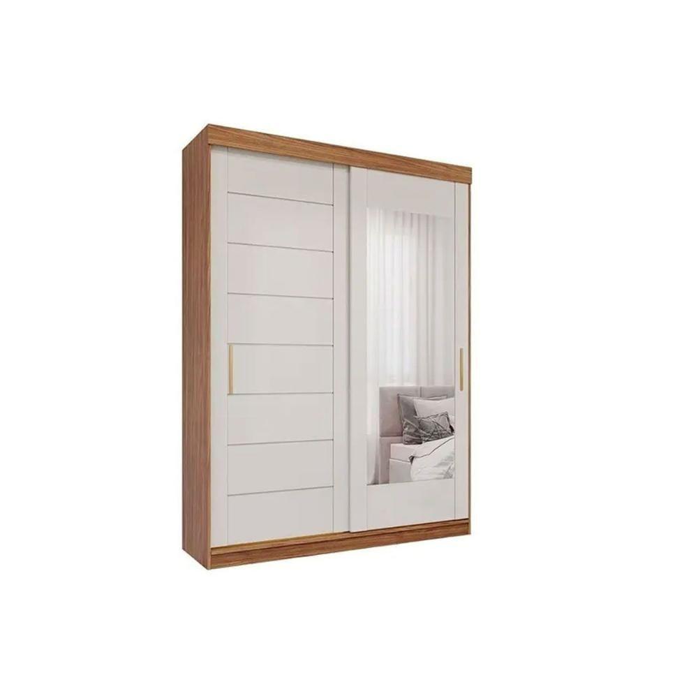 Guarda Roupa Solteiro 2 Portas De Correr (1 C- Espelho) E 3 Gavetas Liz Cinamomo-off White - Panan - 1