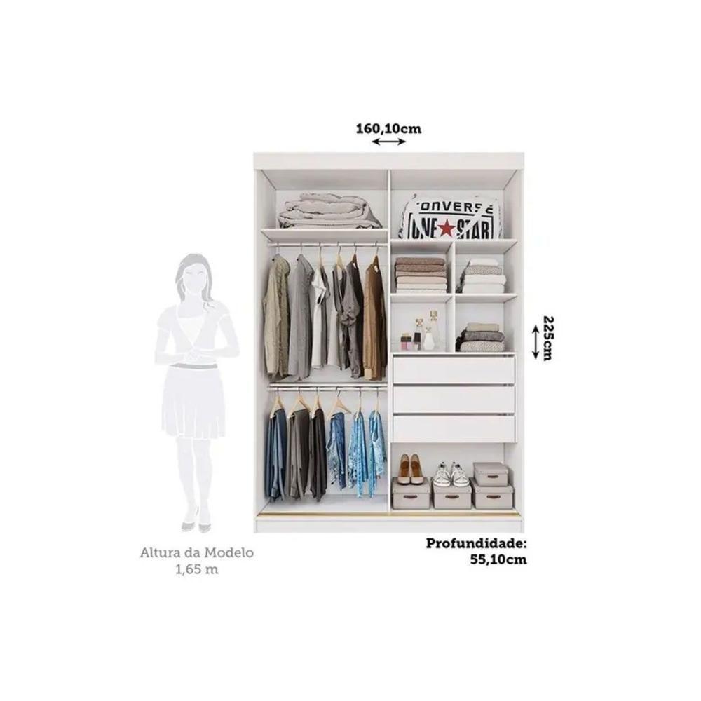 Guarda Roupa Solteiro 2 Portas De Correr (1 C- Espelho) E 3 Gavetas Liz Cinamomo-off White - Panan - 2