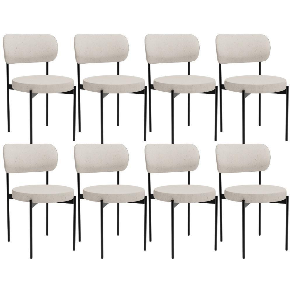 Kit 08 Cadeiras Estofadas Para Sala De Jantar Louvre L02 Linho Cru - Lyam Decor - 1