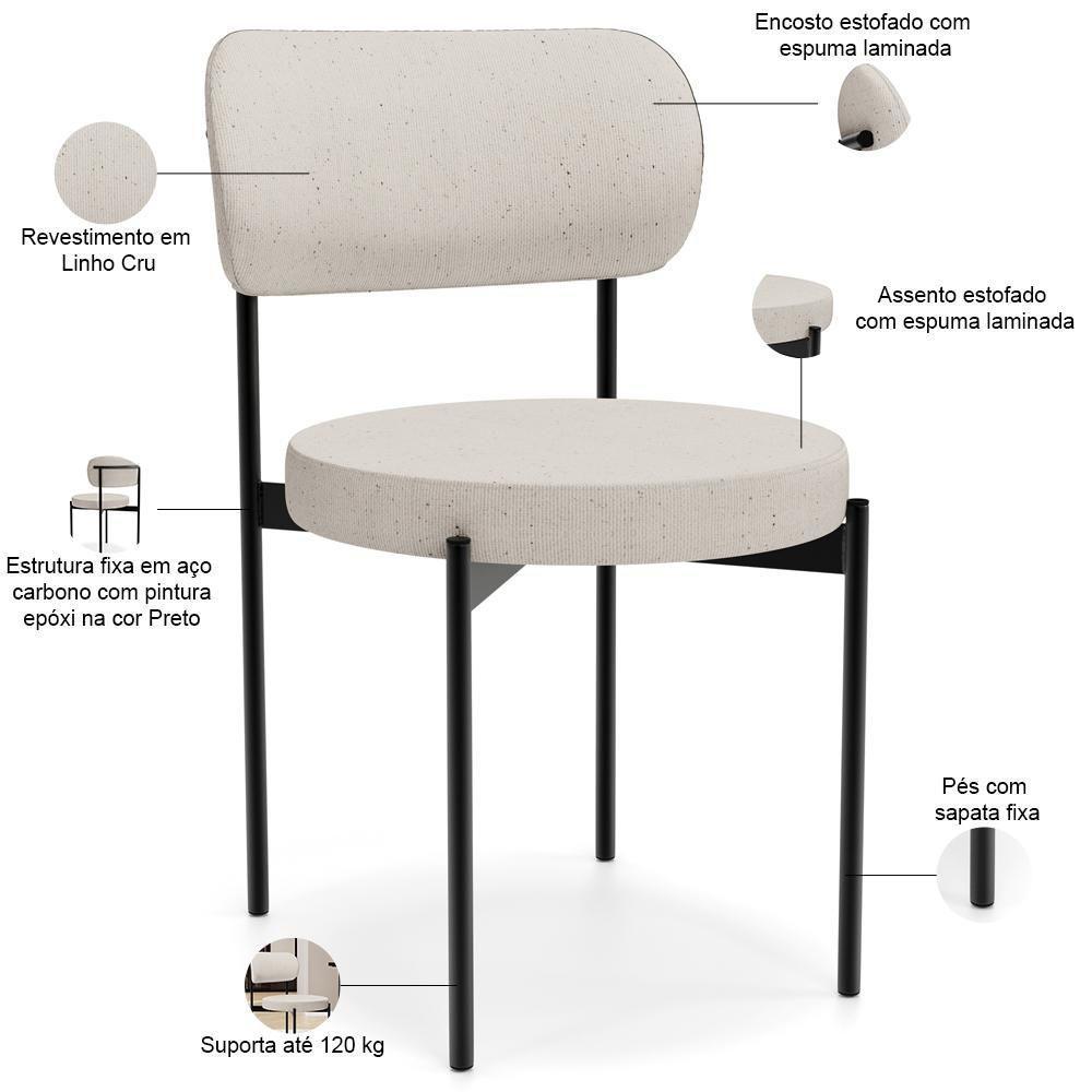 Kit 08 Cadeiras Estofadas Para Sala De Jantar Louvre L02 Linho Cru - Lyam Decor - 4