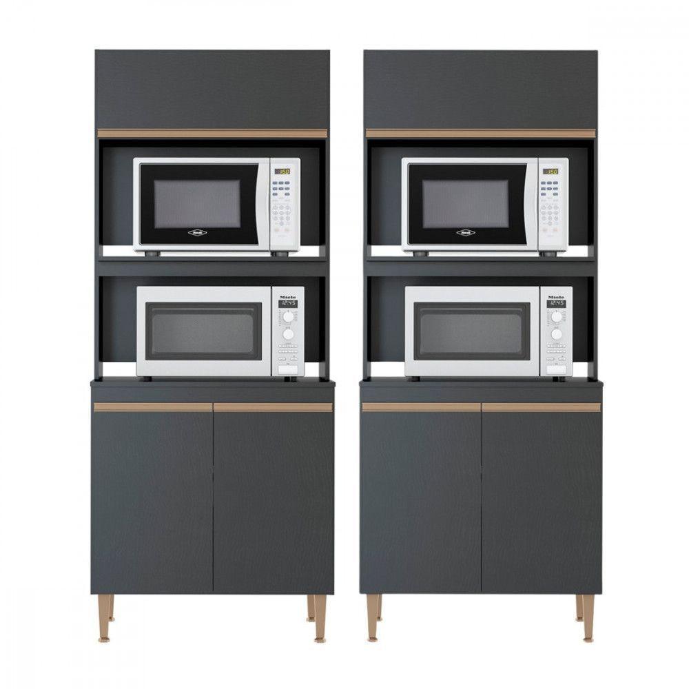 Kit 2 Armário Torre Quente Cozinha Forno/micro Menu Móveis Preto - 1