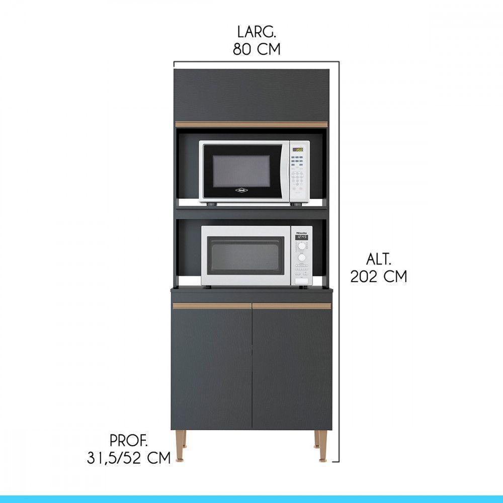 Kit 2 Armário Torre Quente Cozinha Forno/micro Menu Móveis Preto - 3