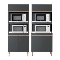 Kit 2 Armário Torre Quente Cozinha Forno/micro Menu Móveis Preto - 1
