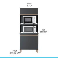 Kit 2 Armário Torre Quente Cozinha Forno/micro Menu Móveis Preto - 3