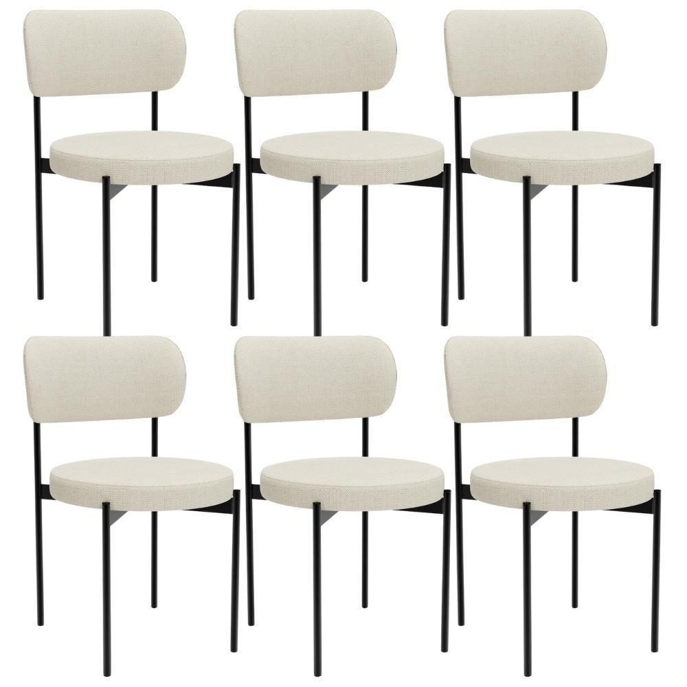 Kit 06 Cadeiras Estofadas Para Sala De Jantar Louvre L02 Linho Champagne - Lyam Decor - 1