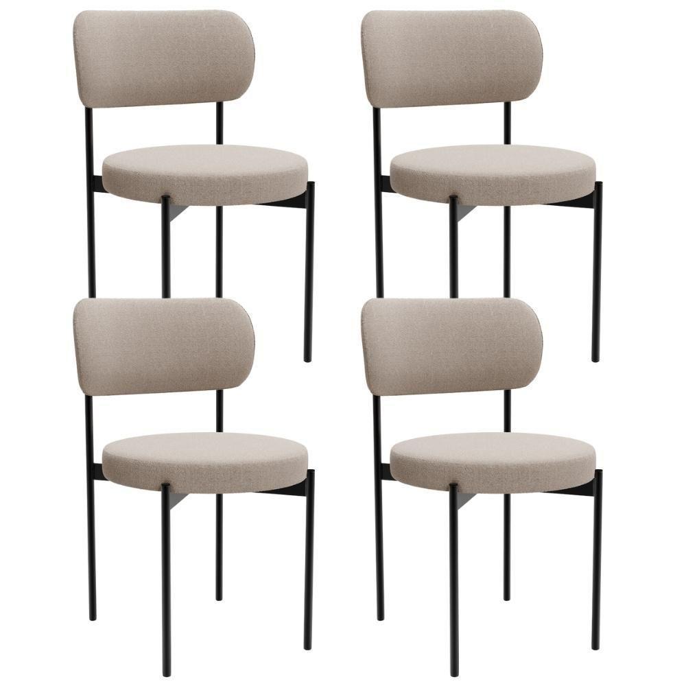 Kit 04 Cadeiras Estofadas Para Sala De Jantar Louvre L02 Bouclê Creme - Lyam Decor - 1