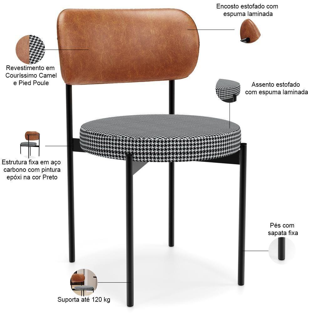 Kit 06 Cadeiras Estofadas Para Sala De Jantar Louvre L02 Couríssimo Camel Pied Poule - Lyam Decor - 4