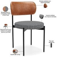 Kit 06 Cadeiras Estofadas Para Sala De Jantar Louvre L02 Couríssimo Camel Pied Poule - Lyam Decor