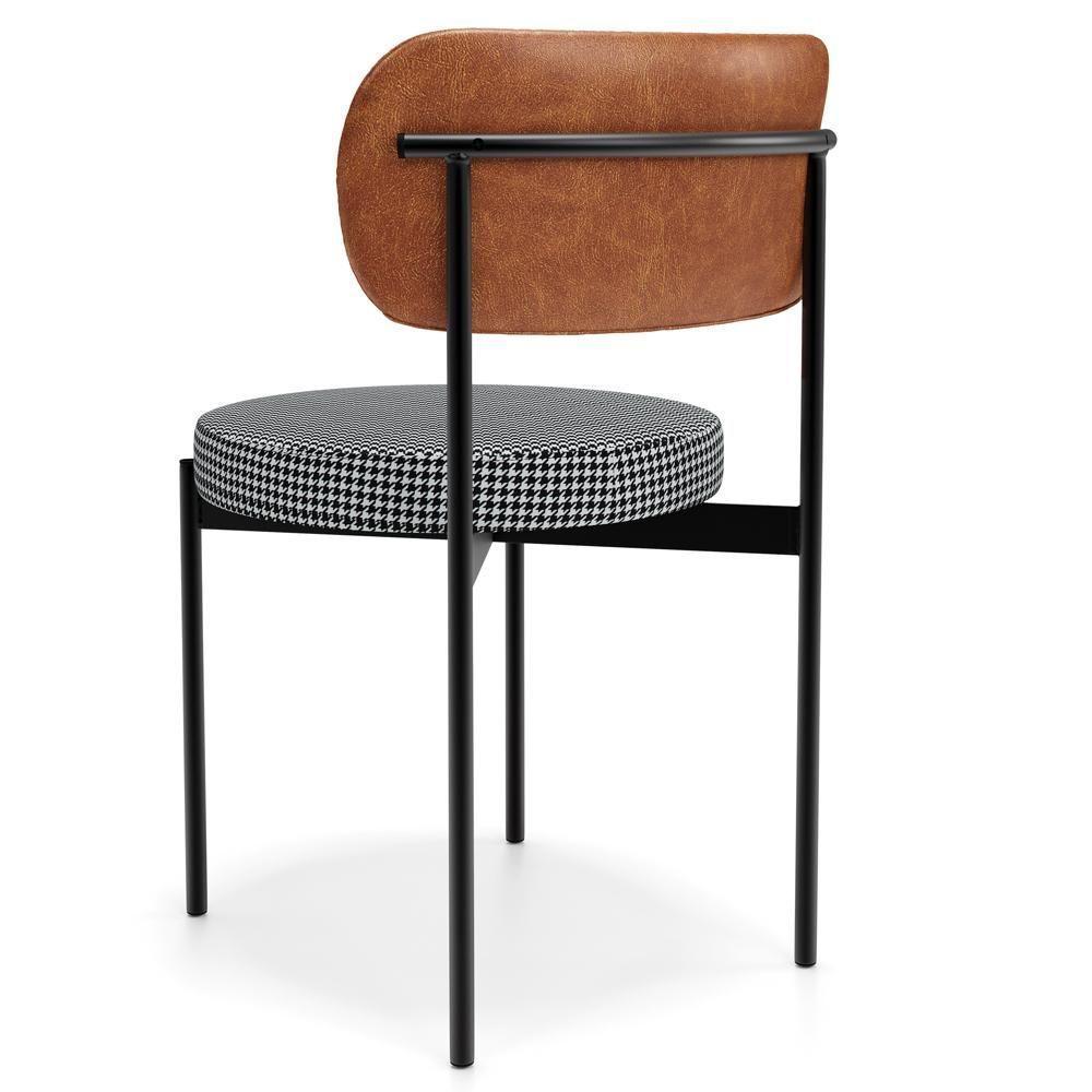 Kit 04 Cadeiras Estofadas Para Sala De Jantar Louvre L02 Couríssimo Camel Pied Poule - Lyam Decor - 7