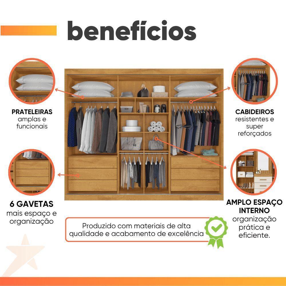 Guarda Roupas Casal 3 Portas De Correr Com Espelho 100% Mdf Flex 6 Gavetas Argel Madeirado/off White - 4
