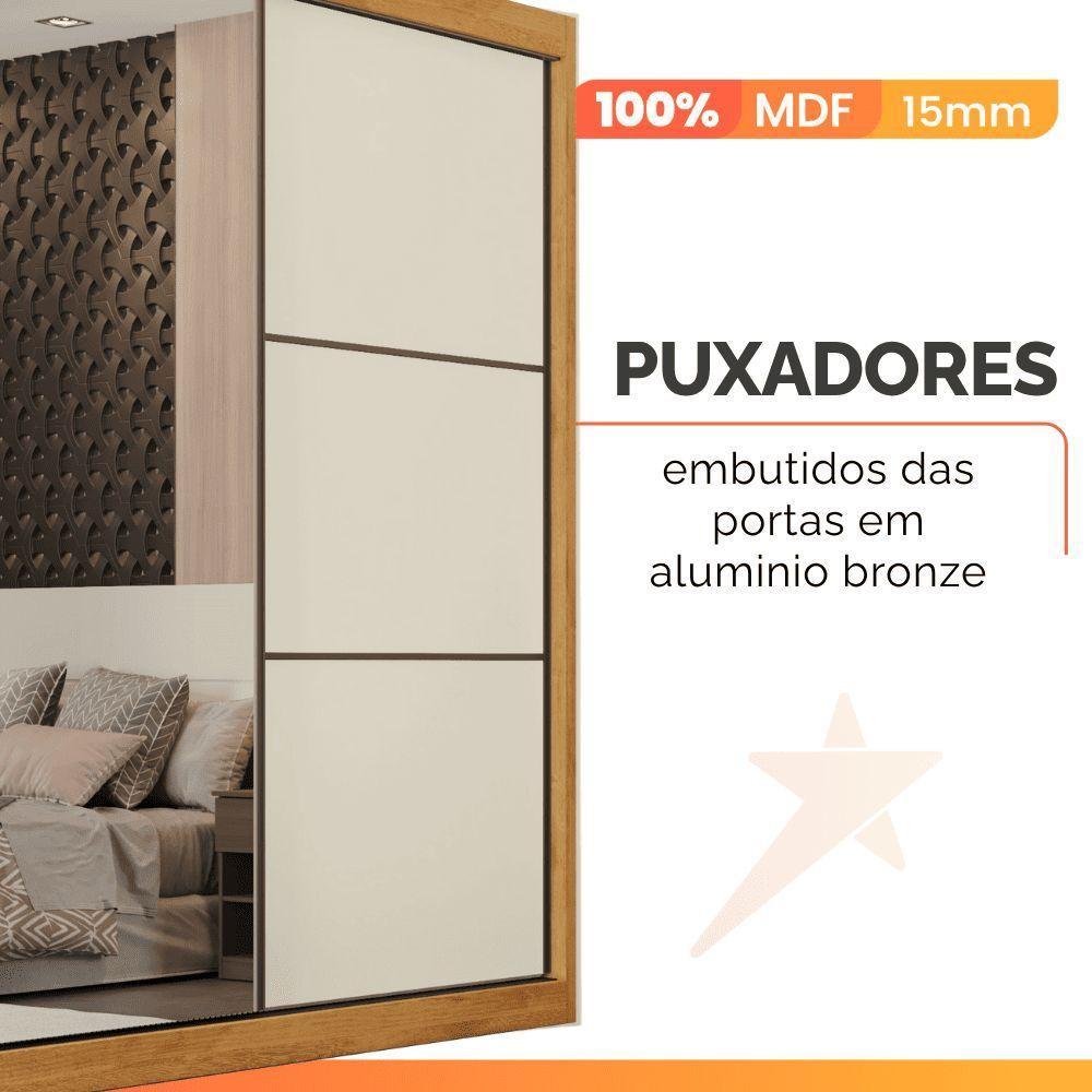 Guarda Roupas Casal 3 Portas De Correr Com Espelho 100% Mdf Flex 6 Gavetas Argel Madeirado/off White - 5