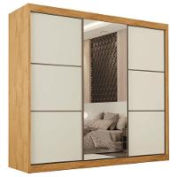 Guarda Roupas Casal 3 Portas De Correr Com Espelho 100% Mdf Flex 6 Gavetas Argel Madeirado/off White - 1