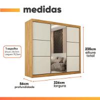 Guarda Roupas Casal 3 Portas De Correr Com Espelho 100% Mdf Flex 6 Gavetas Argel Madeirado/off White - 3