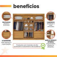 Guarda Roupas Casal 3 Portas De Correr Com Espelho 100% Mdf Flex 6 Gavetas Argel Madeirado/off White