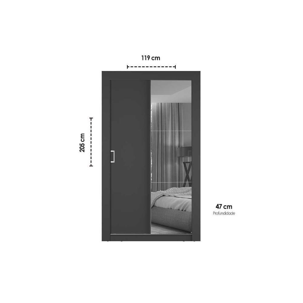 Guarda Roupa Solteiro 2 Portas De Correr (1 C- Espelho) Ph 1728 Nogueira - Herval - 5