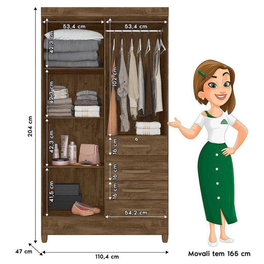 Guarda Roupa Solteiro Sobral E Cômoda Vênus Castanho Wood – Moval - 4