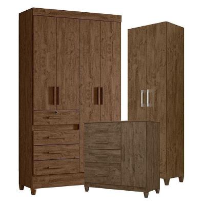 Guarda Roupa Solteiro Sobral Com Cômoda Vênus Com Pés E Armário Multiuso New íris Castanho Wood – Moval