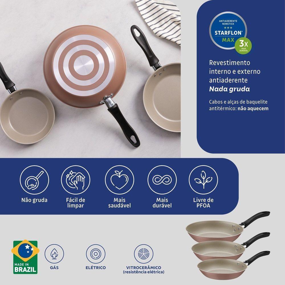 Jogo De Frigideiras Tramontina Linz Em Alumínio Antiaderente Starflon Max Mocaccino 03 Peças Tramontina - 6
